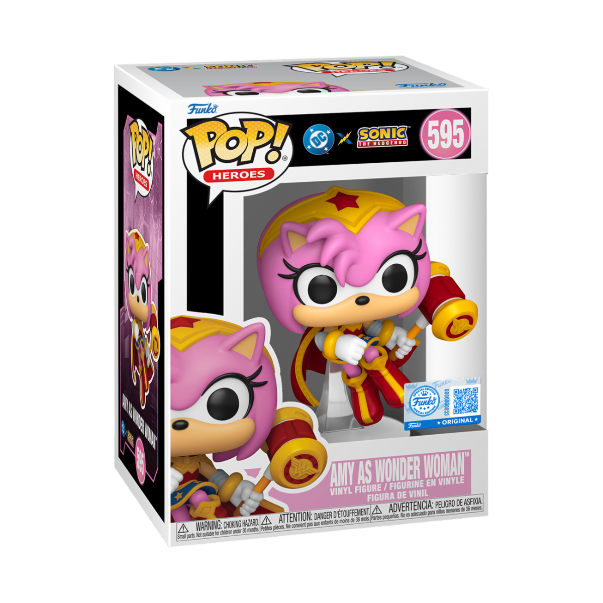 JUSTICE LEAGUE & SONIC THE HEDGEHOG - POP FUNKO VINYL FIGURE 595 AMY ROSE AS WONDER WOMAN 9CM