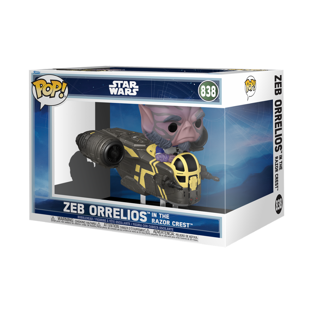STAR WARS: MANDALORIAN & GROGU (2026) - POP FUNKO RIDE DELUXE VINYL FIGURE 838 ZEB ORRELIOS IN THE RAZOR CREST 15CM