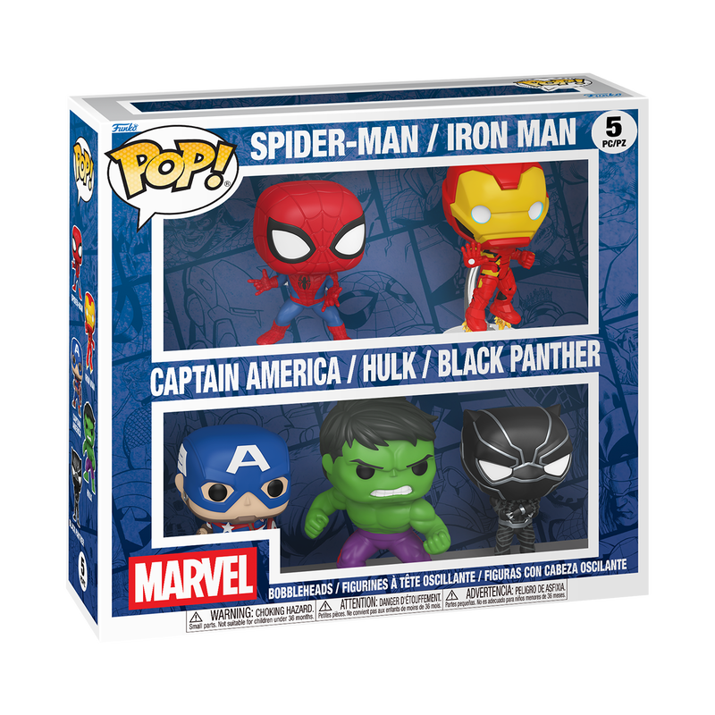 MARVEL - POP FUNKO VINYL FIGURE 5-PACK - SPIDER-MAN / IRON MAN / CAPTAIN AMERICA / HULK / BLACK PANTHER 9CM