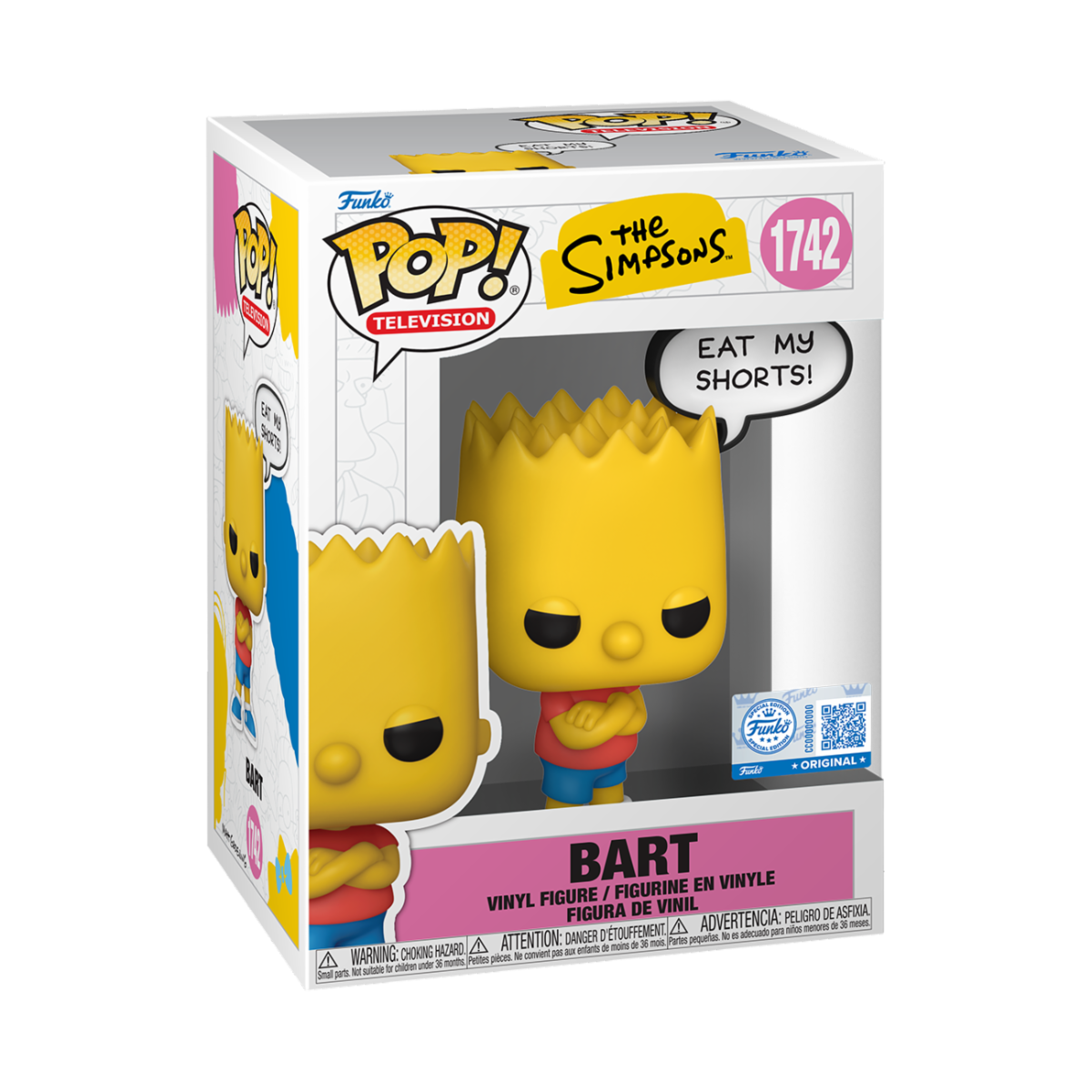 THE SIMPSONS - POP FUNKO VINYL FIGURE 1742 BART (EAT MY SHORTS) 9CM