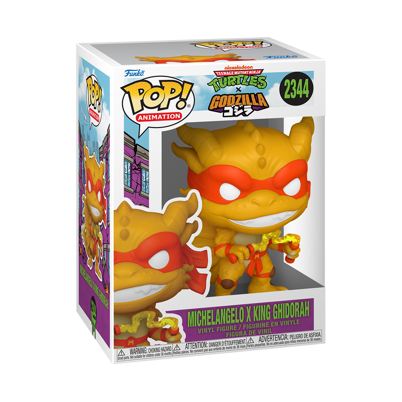 TMNT X GODZILLA - POP FUNKO VINYL FIGURE 2344 MICHELANGELO X KING GHIDORAH 9CM
