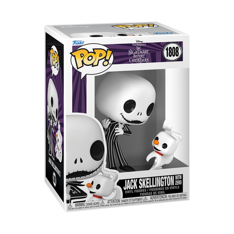 THE NIGHTMARE BEFORE CHRISTMAS S9 - POP FUNKO VINYL FIGURE 1808 JACK SKELLINGTON WITH ZERO 9CM