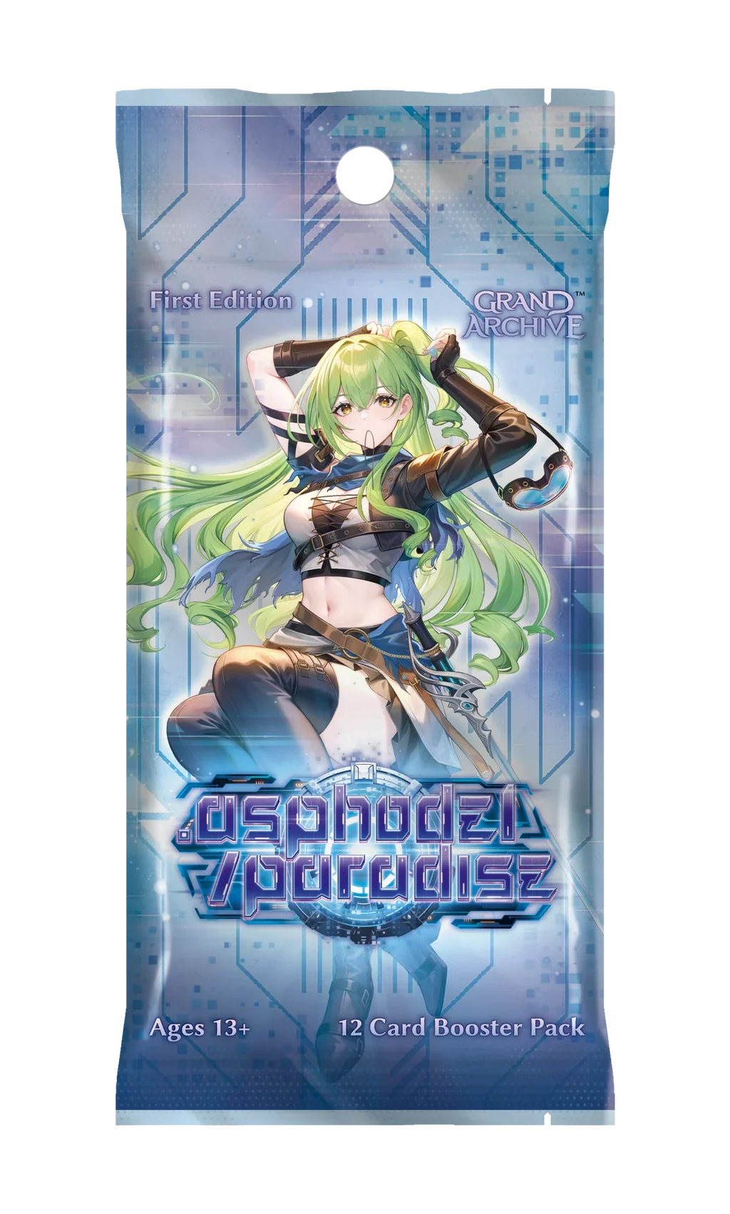 Asphodel | Paradise einzelnes Booster Pack mit grünhaariger Anime-Figur und dem Text First Edition