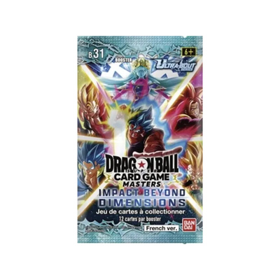 Impact Beyond Dimensions Booster Pack Vorderseite mit Dragon Ball Charakteren und dem Hinweis French ver.